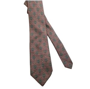 Yves Saint Laurent YSL red brown green paisley diamond pattern mens necktie
